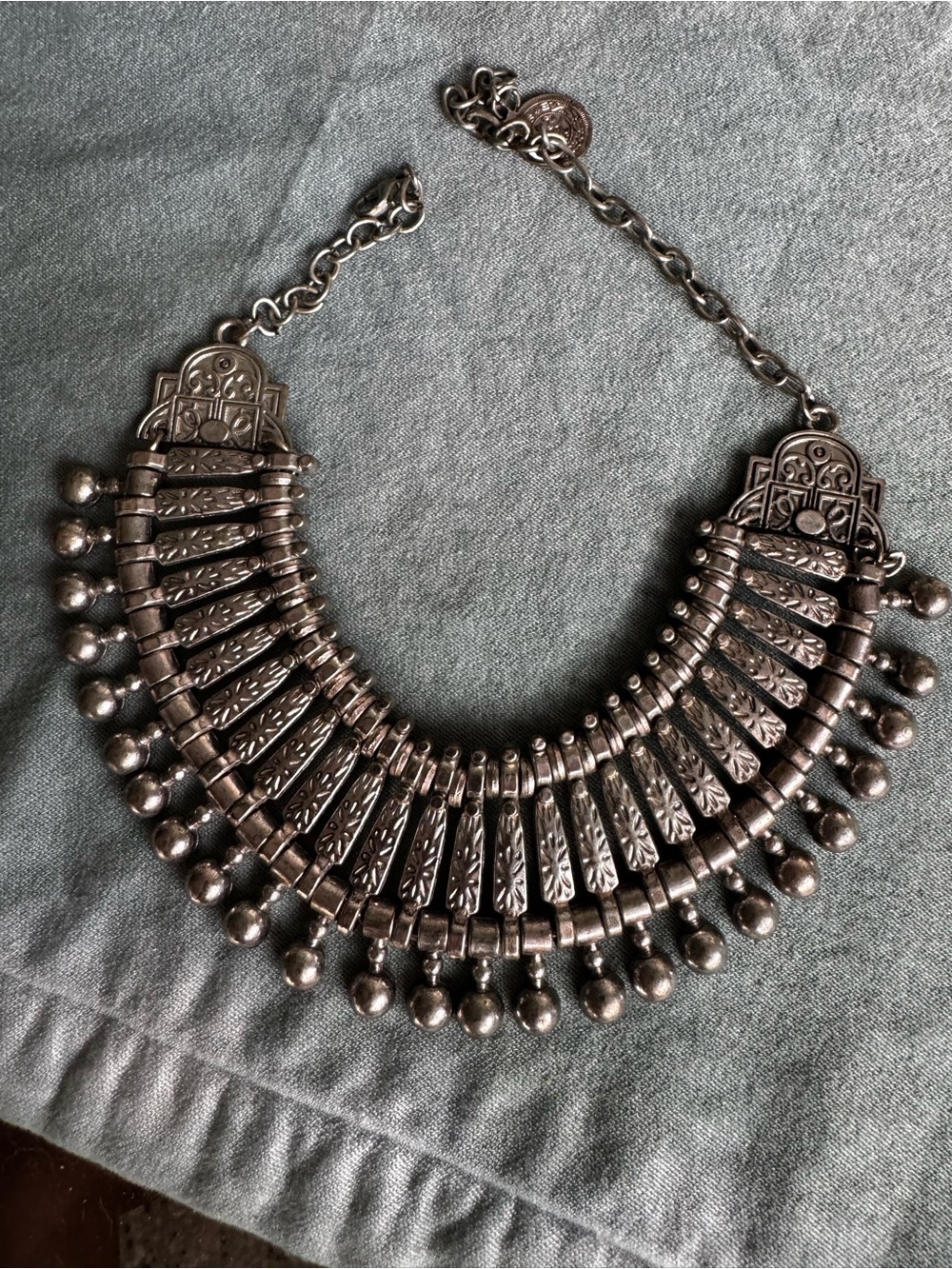 Antique-Style Silver-Tone Statement Bib Necklace